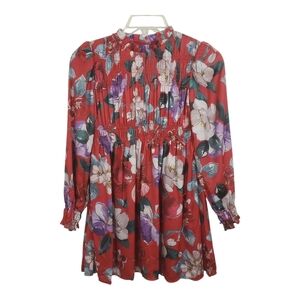 NWT Mayoral Girls Red Floral Long Sleeve Dress Smocked Size 10